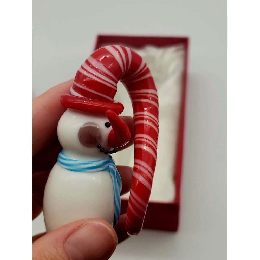 Snowman Art Glass Wine Bottle Stopper In Box Christmas Winter Large